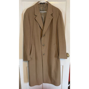 Vintage London Fog Mens 44 Long Wool Overcoat Tan Classic City Office Business